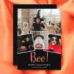 Boo Halloween Modern Black Foto Holiday Card Feiertagskarte<br><div class="desc">Halloween hat "Boo!" im modernen handgeschriebenen Schriftart. Fügen Sie Ihr Foto und Ihre Nachricht hinzu.</div>