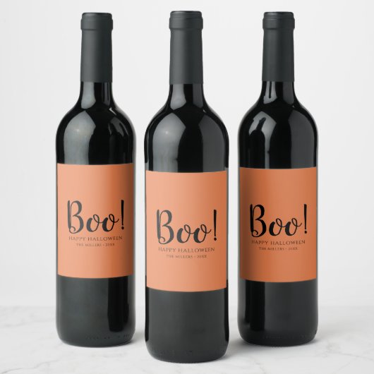 Boo Halloween Modern Orange Weinetikett (Flaschen)