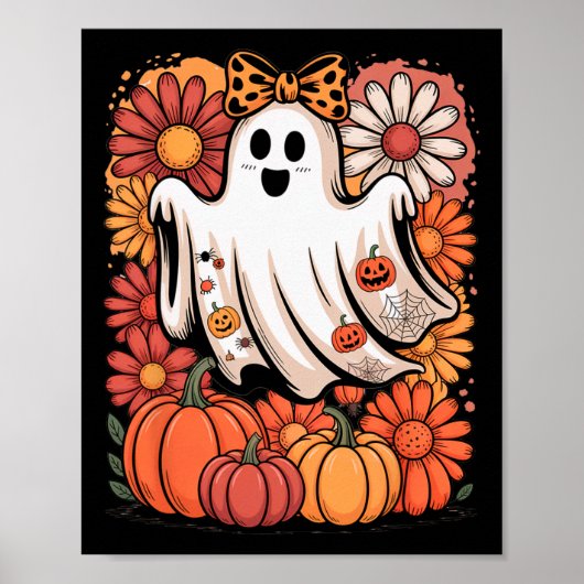 Boo Halloween Niedlich Ghost Girly Coquette Bow He Poster (Vorne)