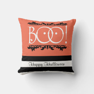 Boo! Halloween Orange und Schwarz weiß gestreift C Kissen
