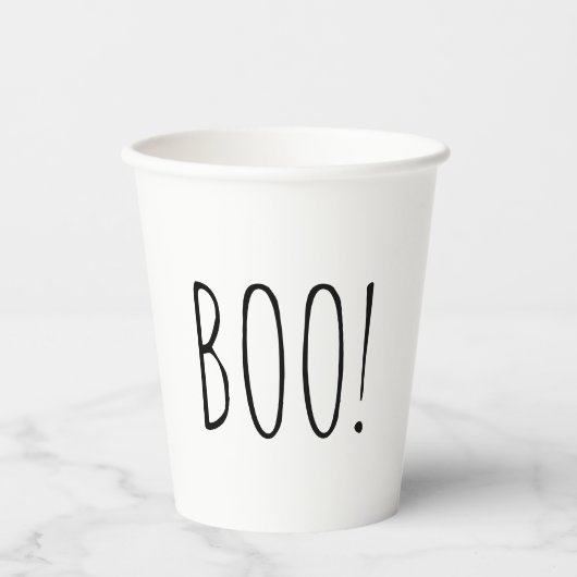 Boo! Halloween-Party. Schwarzweiß, einfach niedlic Pappbecher (Vorderseite)
