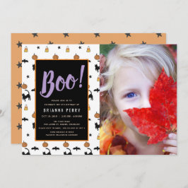 Boo! Halloween Pattern Niedliches weißes Foto Gebu Einladung