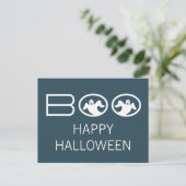 Boo Halloween Postcard, Blau und Weiß Postkarte (Stehend Vorderseite)