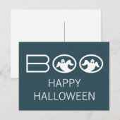 Boo Halloween Postcard, Blau und Weiß Postkarte (Vorne/Hinten)