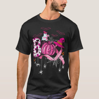 Boo Halloween Pumpkin Pink Ribbon Witch Breast T-Shirt