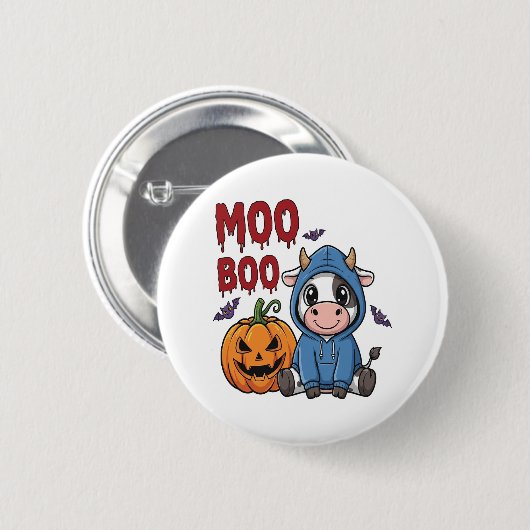 Boo Halloween Spooky Ghost Cow Button (Vorne & Hinten)