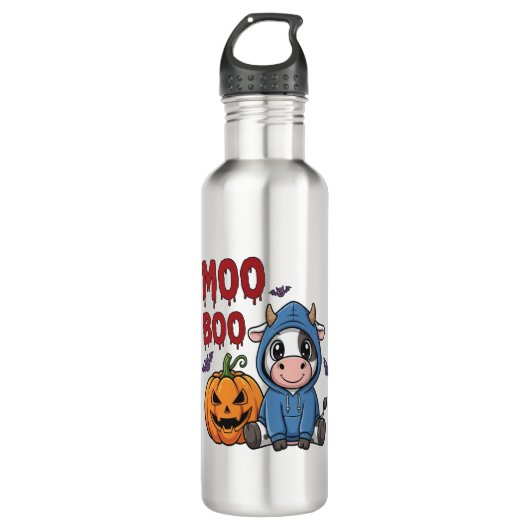 Boo Halloween Spooky Ghost Cow Edelstahlflasche (Vorderseite)