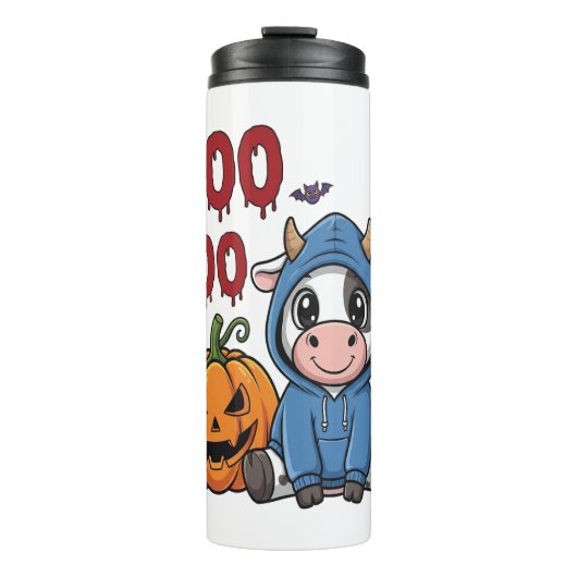 Boo Halloween Spooky Ghost Cow Thermosbecher (Vorderseite)