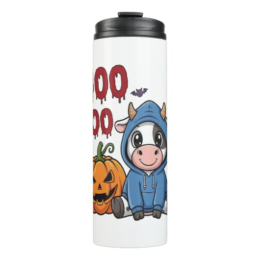 Boo Halloween Spooky Ghost Cow Thermosbecher (Vorderseite)