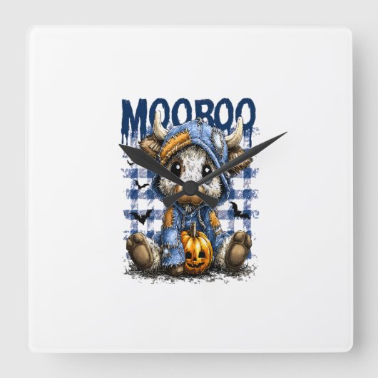 Boo Halloween Spooky Highland Cow Quadratische Wanduhr (Vorderseite)