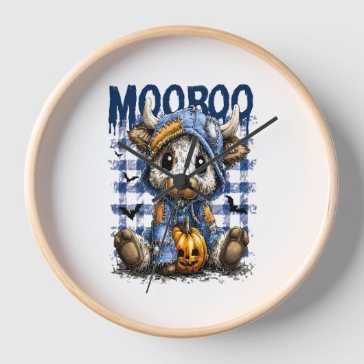 Boo Halloween Spooky Highland Cow Uhr (Vorderseite)