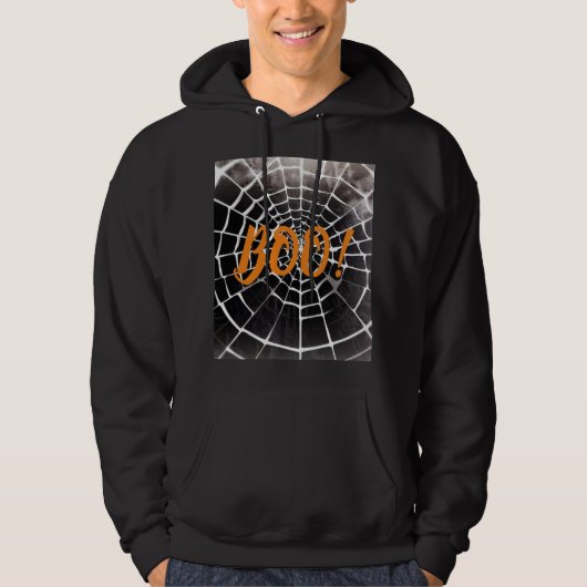 Boo! Halloween Spooky Spiderweb Pattern Monochrome Hoodie (Vorderseite)