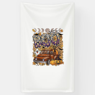 Boo Halloween Vintage LKW Geist Kürbisse Leopard Banner