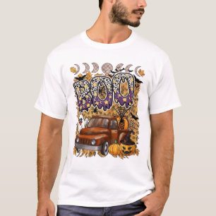 Boo Halloween Vintage LKW Geist Kürbisse Leopard T-Shirt