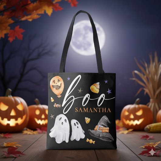 Boo Halloween Wasserfarbe Trick oder Schwarz behan Tasche