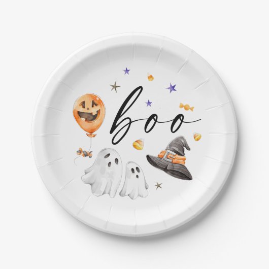 Boo Halloween Watercolor Party Pappteller (Vorderseite)