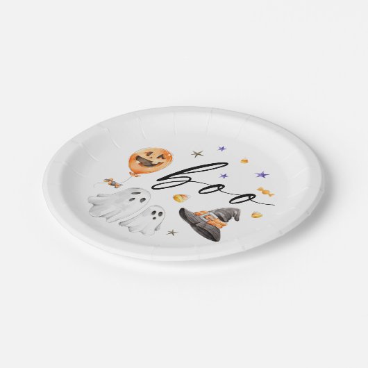 Boo Halloween Watercolor Party Pappteller (Schrägansicht)