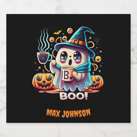 Boo! Halloween - Witchy Vibes Orange Black Schaumweinetikett (Einzelnes Label)