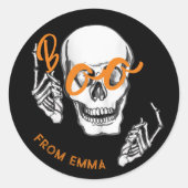 Boo! Handbemalter Skull-Aufkleber Runder Aufkleber (Vorderseite)