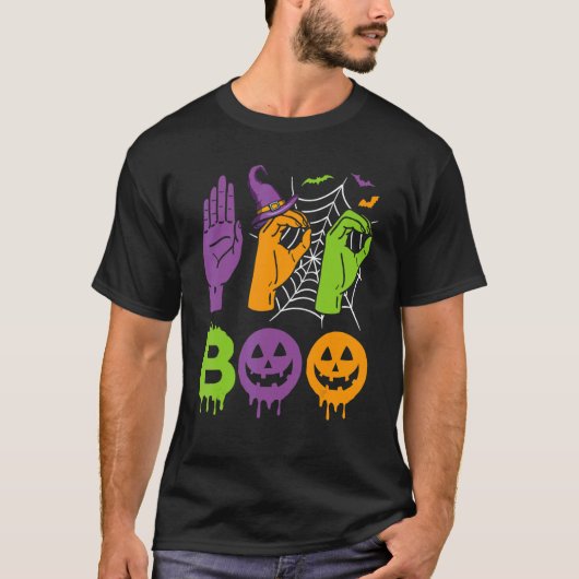 Boo Hands American Sign Language Pride ASL Hallowe T-Shirt (Vorderseite)