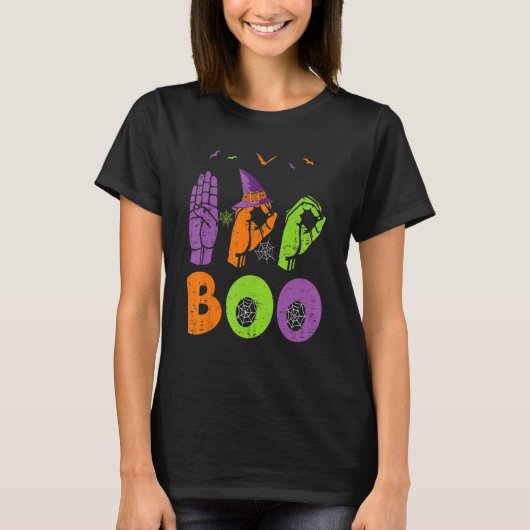 Boo Hands American Sign Language Pride ASL Hallowe T-Shirt (Vorderseite)