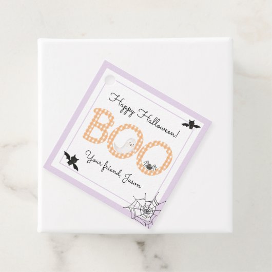 BOO Happy Halloween Gingham Orange Lila Spooky Geschenkanhänger (Beispiel)