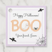 BOO Happy Halloween Gingham Orange Lila Spooky Geschenkanhänger (Vorderseite)