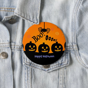 Boo! Happy Halloween in Orange und Schwarz Button