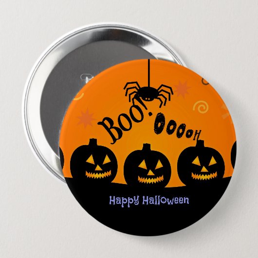 Boo! Happy Halloween in Orange und Schwarz Button (Vorne & Hinten)