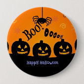 Boo! Happy Halloween in Orange und Schwarz Button (Vorderseite)