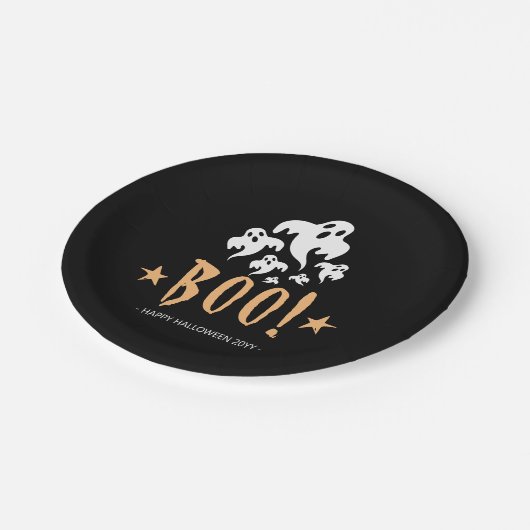 Boo Happy Halloween Personalisiert Pappteller (Schrägansicht)