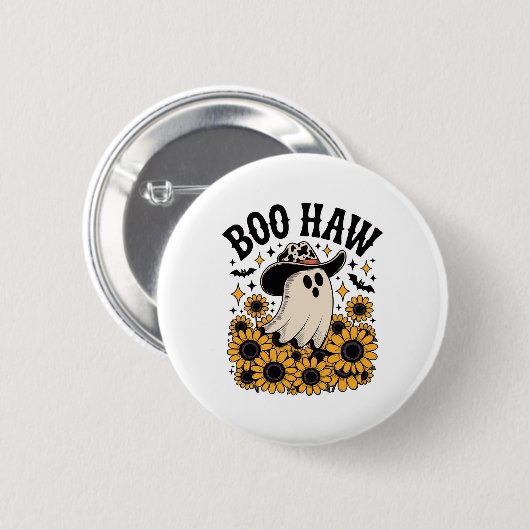 Boo Haw Cow Ghost Western Halloween Button (Vorne & Hinten)