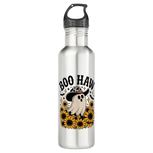 Boo Haw Cow Ghost Western Halloween Edelstahlflasche (Vorderseite)