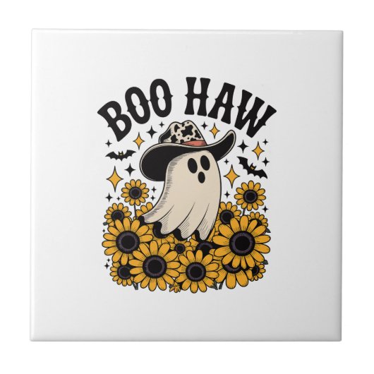 Boo Haw Cow Ghost Western Halloween Fliese (Vorderseite)