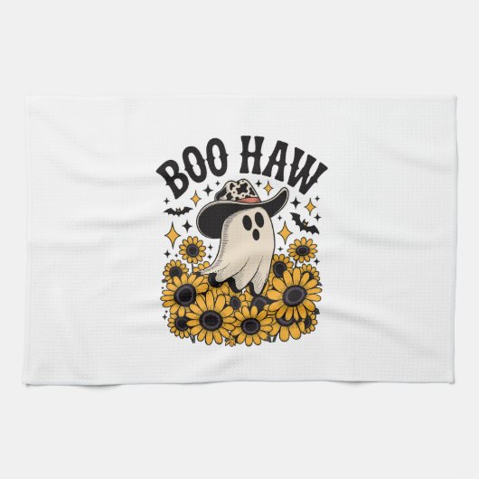 Boo Haw Cow Ghost Western Halloween Geschirrtuch (Horizontal)