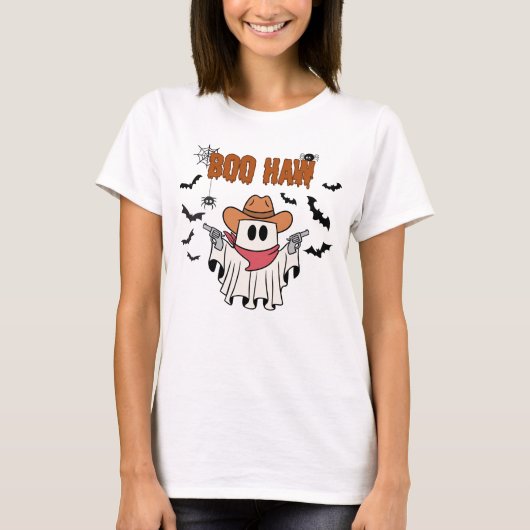 Boo Haw - Niedlicher Ghost Cowboy Halloween-Wester T-Shirt (Vorderseite)