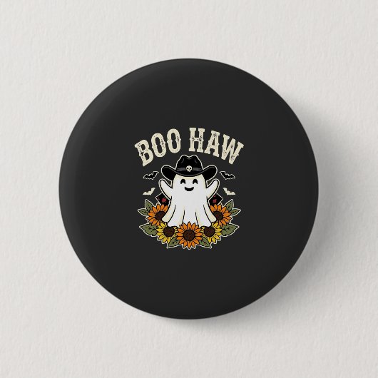 Boo Haw Western Halloween-Geisterdesign Button (Vorderseite)