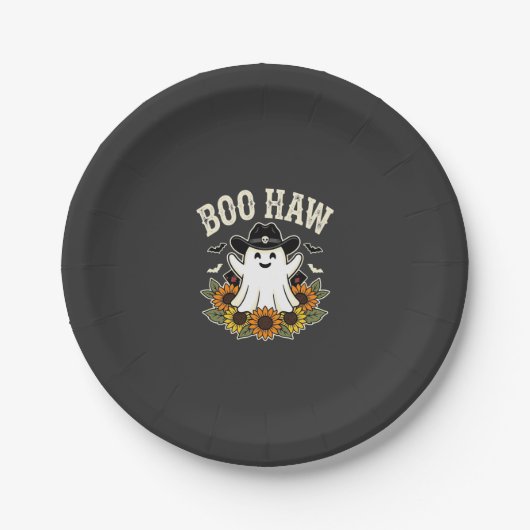 Boo Haw Western Halloween-Geisterdesign Pappteller (Vorderseite)