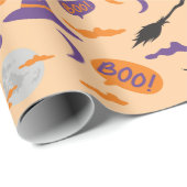 Boo! Hexe, Mond und Wolken Halloween-Geschenkwrap Geschenkpapier (Rolleneckpunkt)