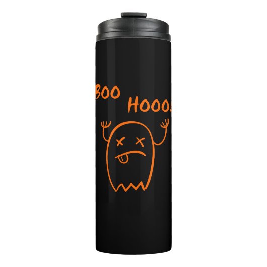 Boo Hooo Halloween Ghost Dark Monotone Thermosbecher (Vorderseite)