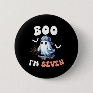 Boo I m Seven Ghost Skateboard 7. Geburtstagsschwe Button