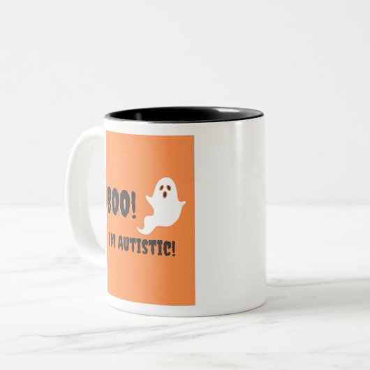 Boo! Ich bin Autistin! Geist-T - Shirt. Zweifarbige Tasse (Vorderseite Links)