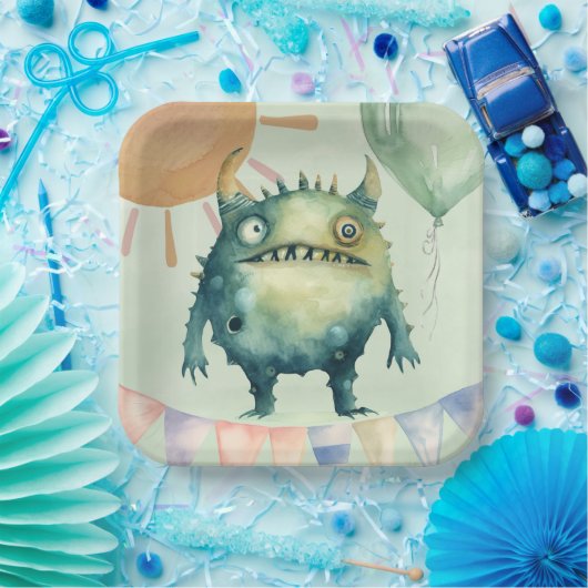 Boo, ich wende zwei! Monster Boy Birthday Party Pappteller (Party)