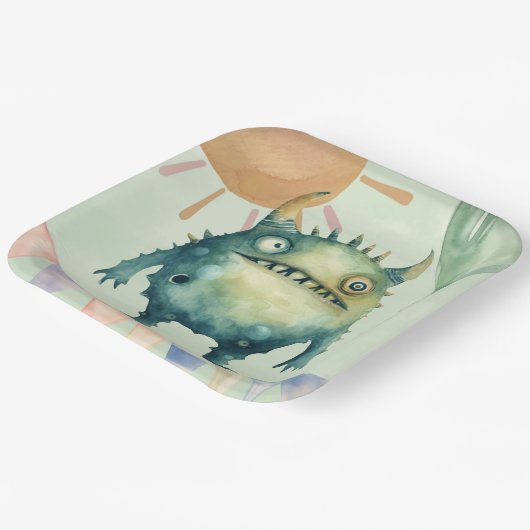 Boo, ich wende zwei! Monster Boy Birthday Party Pappteller (Gewinkelt)