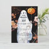 Boo I'm 30 Halloween Spooky Floral Ghost Geburtsta Einladung (Stehend Vorderseite)