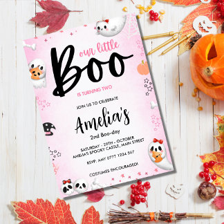 Boo ist 2! Pink Halloween Ghost Girl Geburtstag Einladung