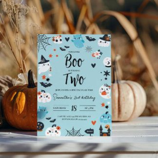 BOO ist ZWEI Blue Halloween Geburtstagseinladung Einladung