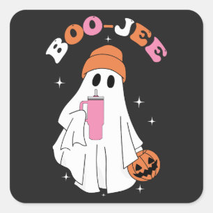 BOO JEE Funny Halloween Ghost Coffee Pumpkin Quadratischer Aufkleber