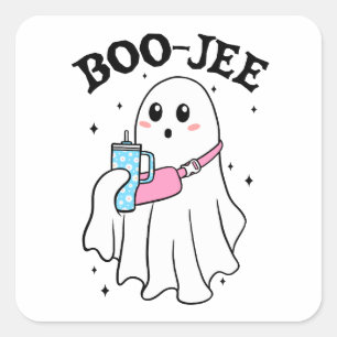 Boo Jee Funny Halloween Ghost Retro Quadratischer Aufkleber