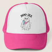 Boo Jee Funny Halloween Ghost Retro Truckerkappe (Vorderseite)